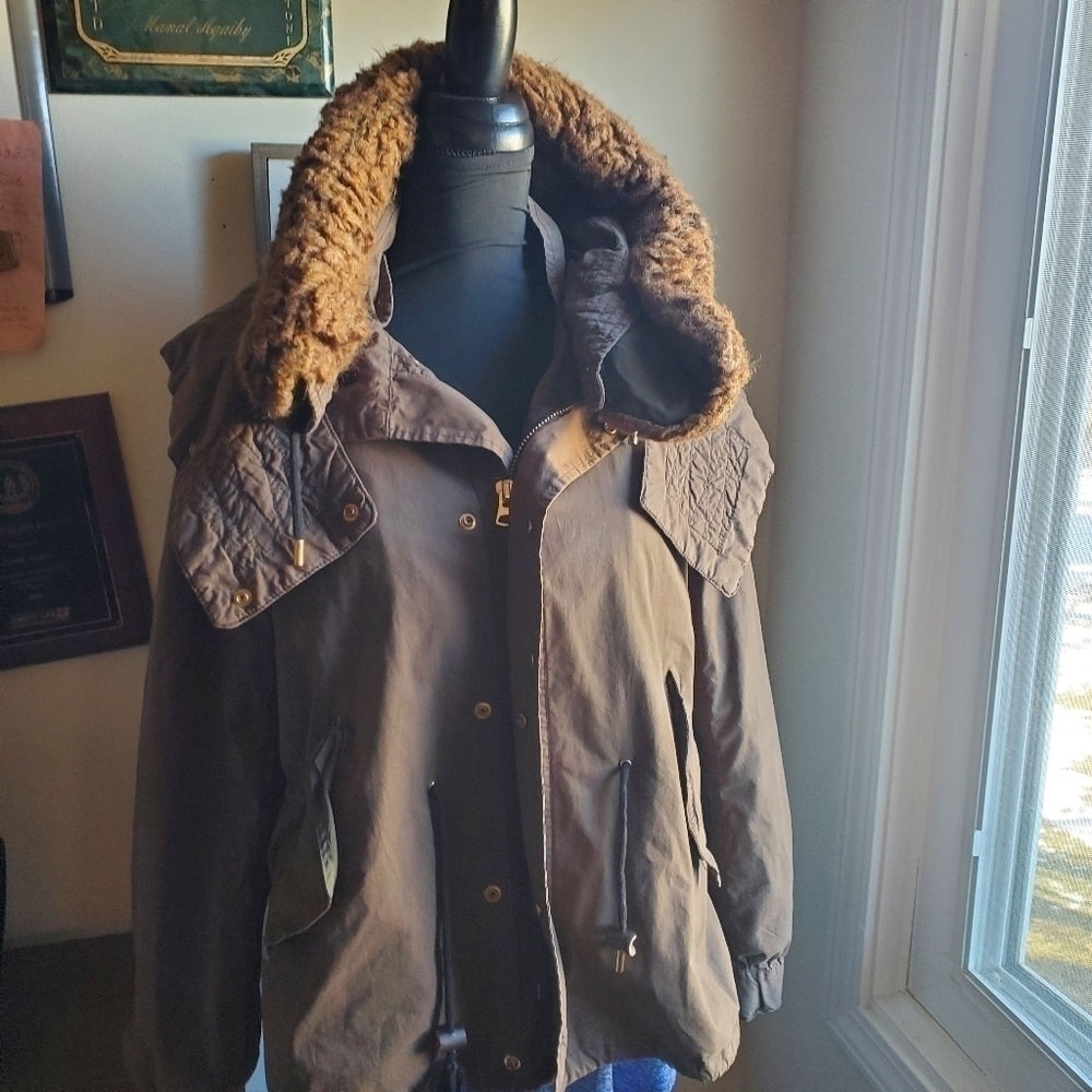 Zara woman  Olive Green hooded jacket size large